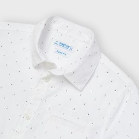 Πουκάμισο Slim Fit βαμβακερό κοντομάνικο λευκό μικροσταμπωτό αγόρι mayoral