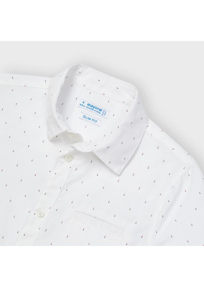 Πουκάμισο Slim Fit βαμβακερό κοντομάνικο λευκό μικροσταμπωτό αγόρι mayoral