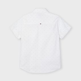 Πουκάμισο Slim Fit βαμβακερό κοντομάνικο λευκό μικροσταμπωτό αγόρι mayoral